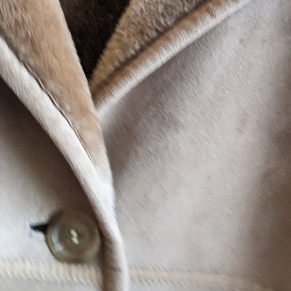 Camel faux suede winter coat faux fur lined sz M/L - Picture 10 of 13